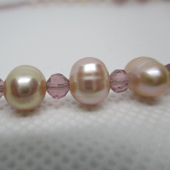 Genuine Freshwater PEARLS Purple CRYSTALS STERLING Silver Necklace Genuine Pearl - Picture 9 of 10